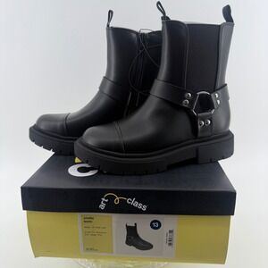 Art Class Crosby Black Moto Chelsea Boots Kids Size 13 Lug Sole Zipper Cap Toe